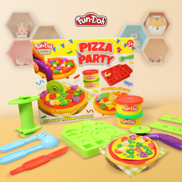 Fundoh Pizza Party Lilin Mainan Edukasi Plastisin Cetakan Makanan Pizza Toys Anak Usia 2 Tahun