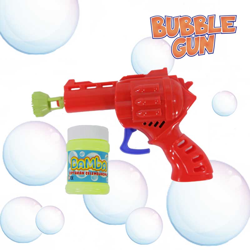 Bubble Gun merupakan mainan gelembung keren warna merah berbentuk tembakan