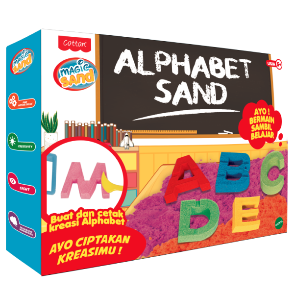 ALPHABET SAND magic pasir mainan packaging