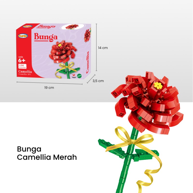 Mainan Balok Susun Playgo Bunga Camelia Merah