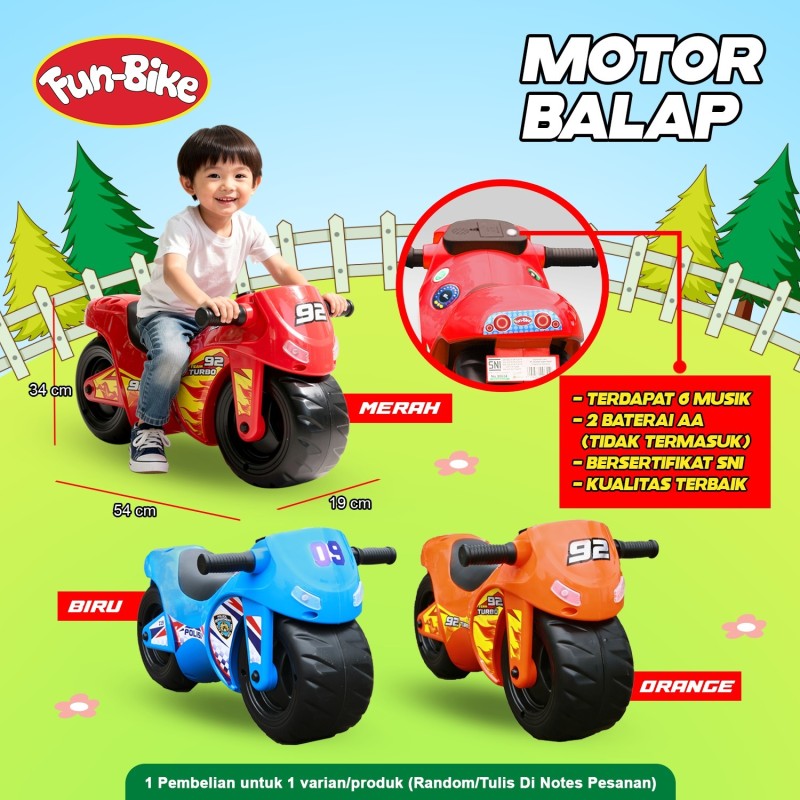 mainan ride on motor balap funbike mainan tunggang dorong