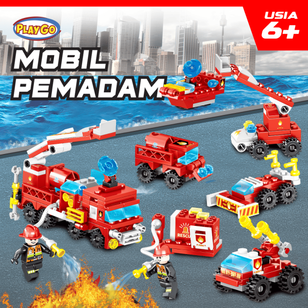mainan nano brick lego mobil pemadam kebakaran playgo