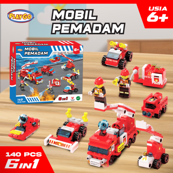 mainan nano brick lego mobil pemadam kebakaran playgo