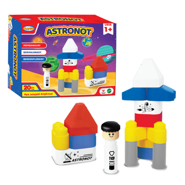 kardus dan isi mainan balok susun Playgo Astronot
