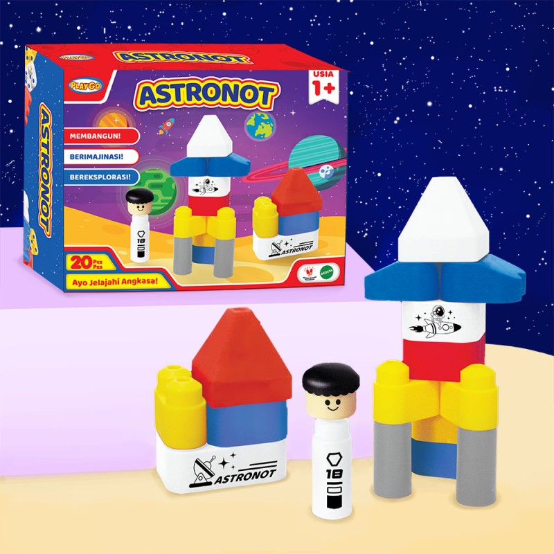 packaging mainan balok susun Playgo Astronot