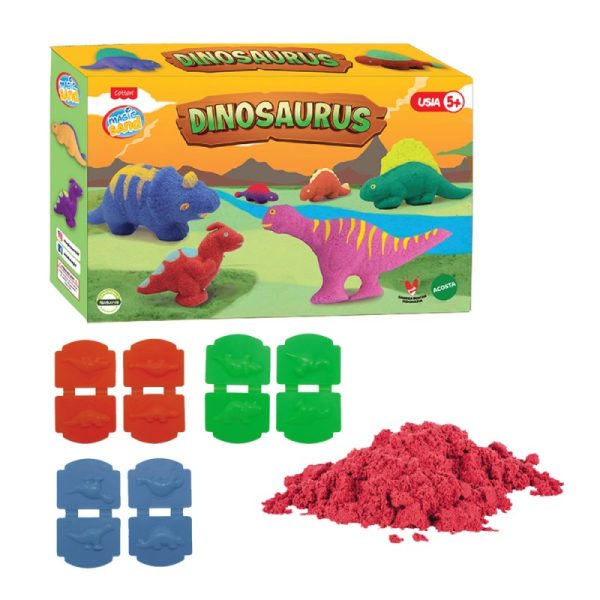 Packaging dan Isi Pasir Ajaib Karakter Dinosaurus Magic Sand