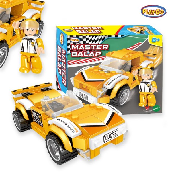 master balap playgo kuning mainan lego cowok pullback car toys blocks bricks