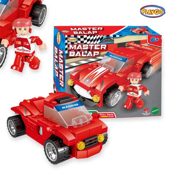 master balap playgo mainan balok anak bricks blocks lego pullback car toys