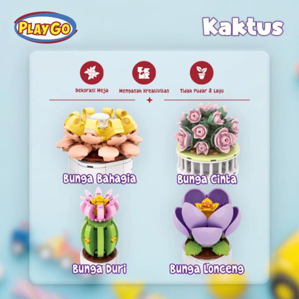 Fitur PLAYGO Kaktus Building Blok Bunga Mini Mainan Bricks Nano Block Flower Toy DIY Bunga Abadi Balok Susun Dekorasi Rumah Hadiah Edisi Bunga Cinta