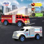 Fitur Mobil Mainan Pemadam Kebakaran Ambulans Miniatur Mainan Kendaraan Profesi dengan Lampu Suara dan Auto Manuver AUTO CAR HAPPY TRUCK