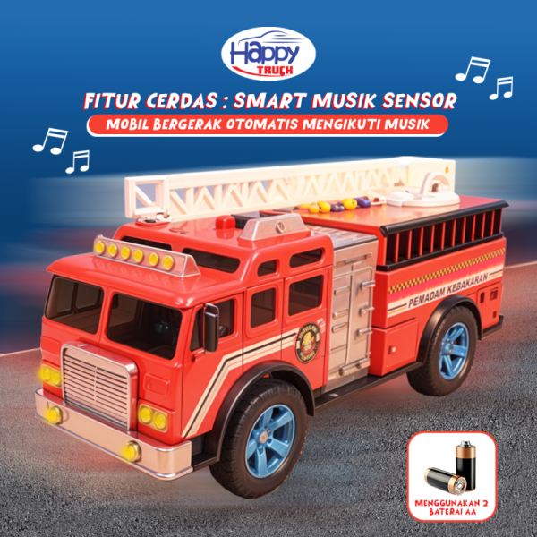 Fitur Mobil Mainan Pemadam Kebakaran Ambulans Miniatur Mainan Kendaraan Profesi dengan Lampu Suara dan Auto Manuver AUTO CAR HAPPY TRUCK