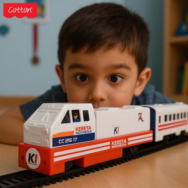 Mainan Anak Rail King KERETA Api INDONESIA Rel Lokomotif Classic Train Set 21 PCS