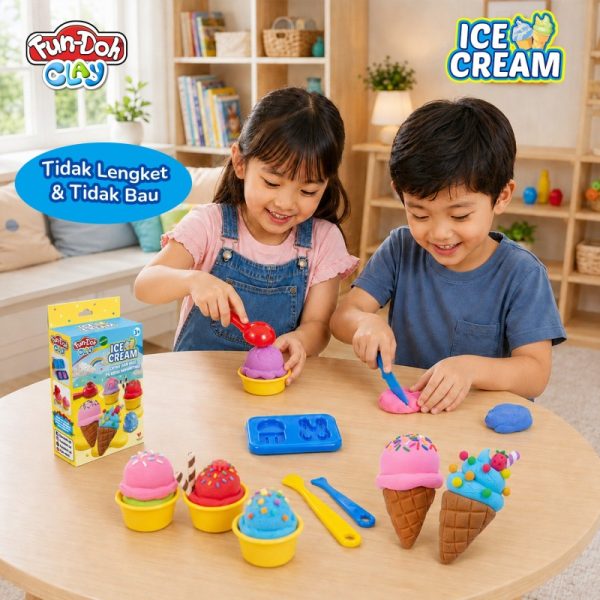 Mainan Fundoh Clay Ice Cream Set Anak Aman dan Tidak Beracun