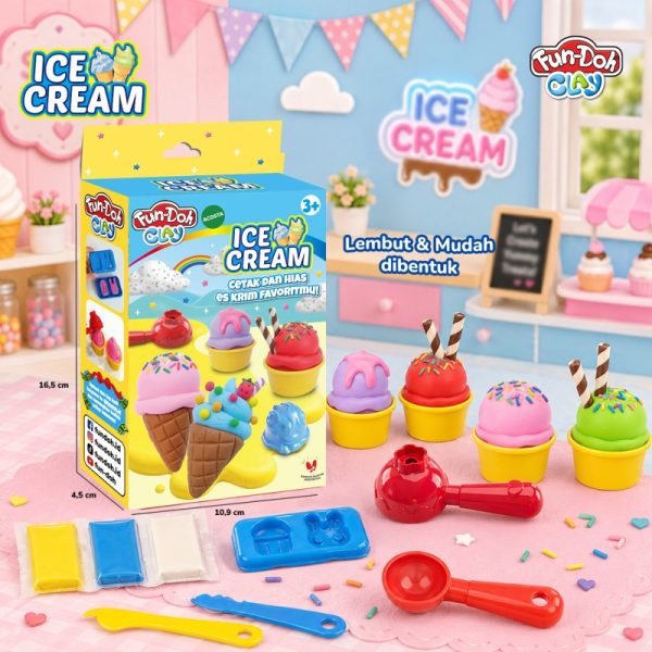 Mainan Fundoh Clay Ice Cream Set Anak Aman dan Tidak Beracun