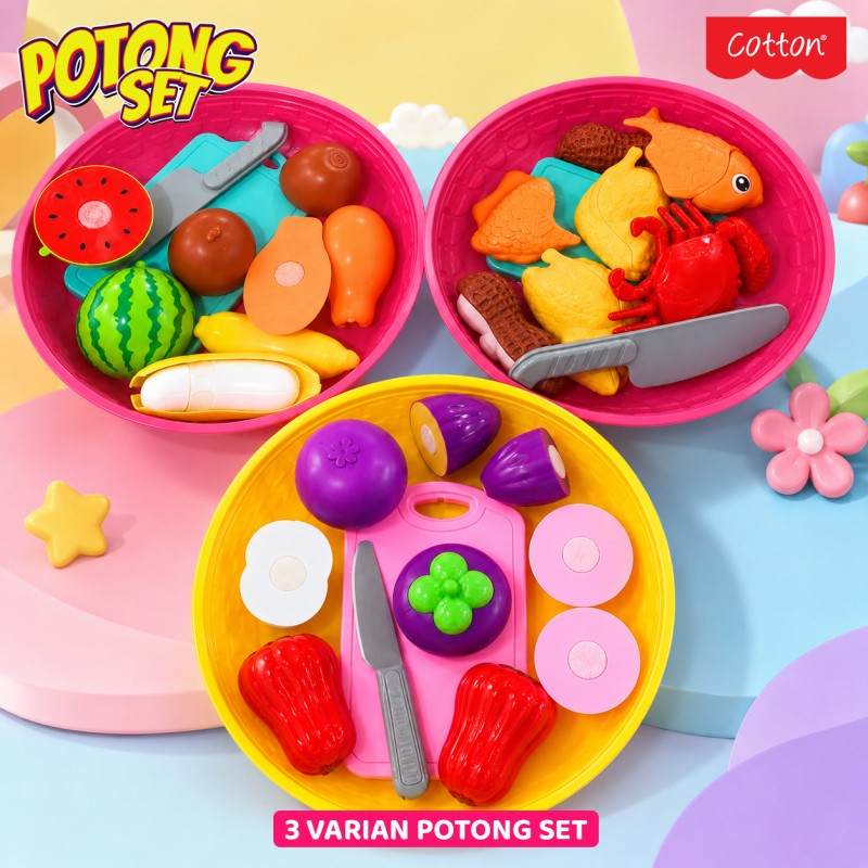 mainan potong set cotton mainan anak potong set buah, sayuran, ikan dan seafood cotton