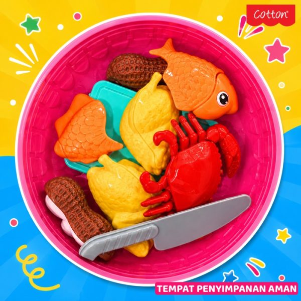 mainan anak potong set buah, sayuran, ikan dan seafood cotton